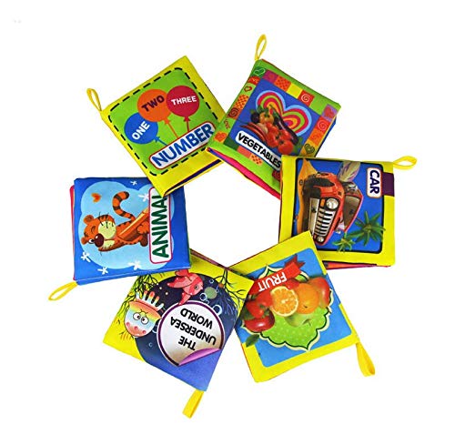 LinStyle Baby Books, 6 PCS Soft Books for Babies, Baby Bath Book, Safe Non Toxic Cloth Books Toy for Toddler Early Education Intelligence Development