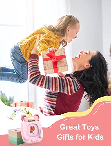 Talking Flash Card,Learning Education Toys for Toddlers,224 Words Animal Learning Toys for 2 3 4 5 6 Year Old Speech Therapy Toys Clear Sounds Preschool Montessori Interactive Toys for Girl (Pink)