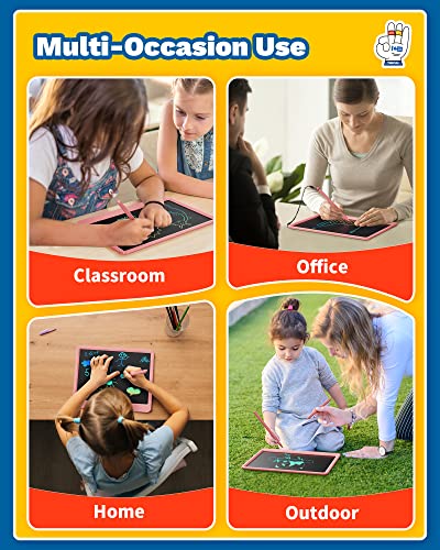 TEKFUN 12inch LCD Writing Tablet for Kids Adults, Erasable Drawing Tablet with Stylus Lanyard Writing Tablet for Office, Education Toys Birthday for 3 4 5 6 7 Girls Boys (Pink)