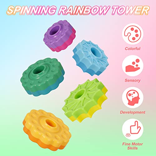 FRIUSATE Spinning Stacking Toys, Baby Sensory Spin Gears Stacking Rings Toy, Rainbow Spinning Stacking Gears Toy, BPA Free Early Education Kids Brain Development Toys Family Games