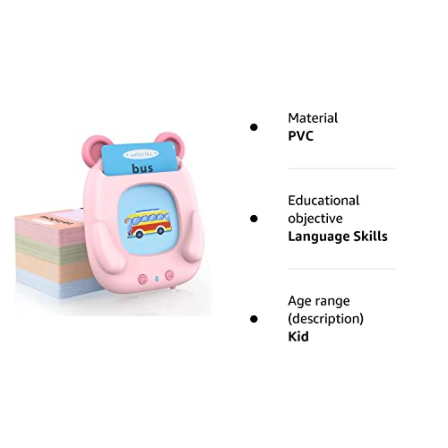Talking Flash Card,Learning Education Toys for Toddlers,224 Words Animal Learning Toys for 2 3 4 5 6 Year Old Speech Therapy Toys Clear Sounds Preschool Montessori Interactive Toys for Girl (Pink)
