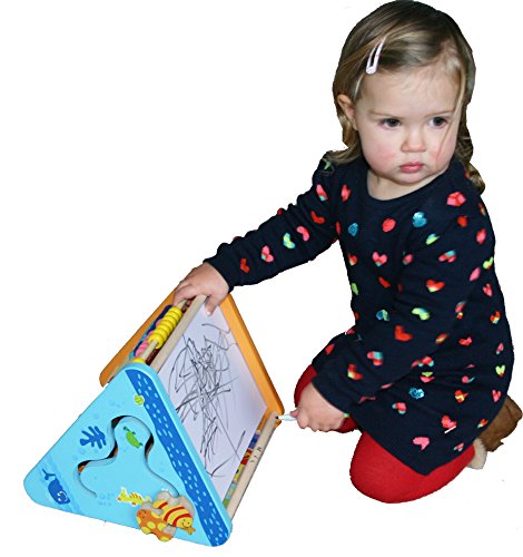 TOWO Wooden Activity Centre Triangle toys - Wooden Alphabet Blocks Abacus clock - Activity Cube for Toddlers 5 in 1-Wooden Activity Toys for Babies Montessori Learning-Wooden Toys for 1 year old