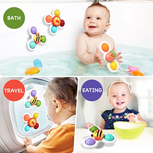 Hooku 3 Pcs Simple Dimple Suction Cup Spinner Toys, Early Education, Spinning Top/ Sensory Bath Travel Toys, Best Gifts for Toddler Boy Girl Baby