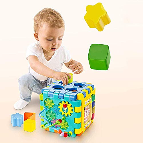 INvench Activity Cube Baby Toys - 6 in 1 Shape Sorter Early Development Educational Toy Gift for 1 Year Old Boy Girl