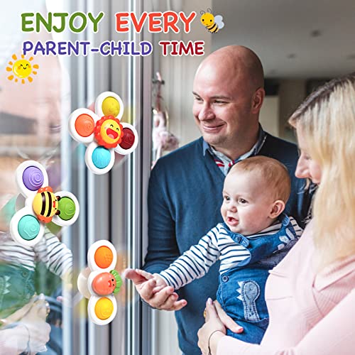 Hooku 3 Pcs Simple Dimple Suction Cup Spinner Toys, Early Education, Spinning Top/ Sensory Bath Travel Toys, Best Gifts for Toddler Boy Girl Baby