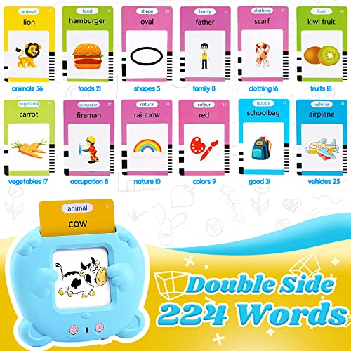 Elekin Talking Flash Cards for Toddlers 224 Words,Early Education Toys for 1 2 3 4 5 6 Year Old Boys Girls,Birthday Gifts for Kids,Autism Sensory Toys, Best Learning Toys Gift for Kids(Blue)