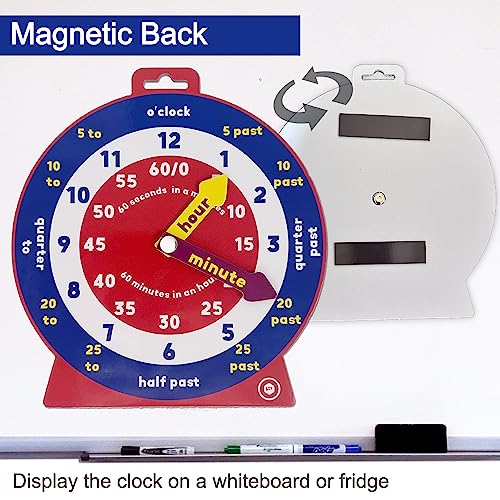 Temple Lodge Early Learning Educational Teaching Clock with Moveable Hands and Magnetic Back. Helps Children Learn to tell the Time, for Classrooms and Home Learning