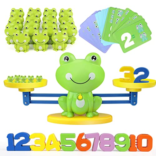GILOBABY Balance Math Game Toys for Kids Toddlers, Educational STEM Toy 18 Month+, Counting Game Gift Toys for 3-9 Years Old Boys Girls, Children Mathematics Developmental Toy, Frog &Card &Numbers
