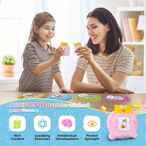 Talking Flash Cards Early Educational Learning Toys for 2 3 4 5 6 Year Old Boys 112 Cards 224 Words Electronic Interactive Preschool Reading Spelling Games for Toddlers Birthday Easter Gifts for Kids
