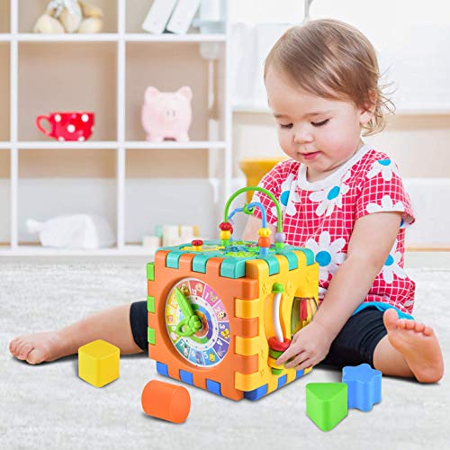 INvench Activity Cube Baby Toys - 6 in 1 Shape Sorter Early Development Educational Toy Gift for 1 Year Old Boy Girl
