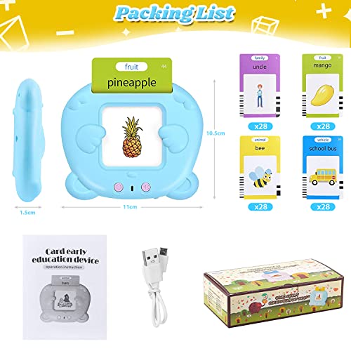 Elekin Talking Flash Cards for Toddlers 224 Words,Early Education Toys for 1 2 3 4 5 6 Year Old Boys Girls,Birthday Gifts for Kids,Autism Sensory Toys, Best Learning Toys Gift for Kids(Blue)