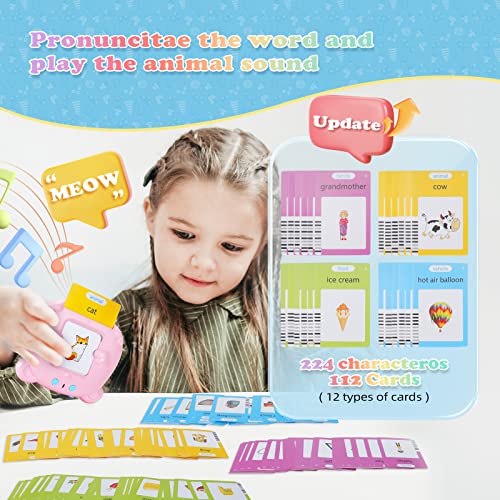 Talking Flash Cards Early Educational Learning Toys for 2 3 4 5 6 Year Old Boys 112 Cards 224 Words Electronic Interactive Preschool Reading Spelling Games for Toddlers Birthday Easter Gifts for Kids