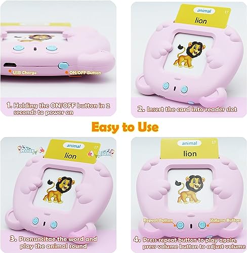 Topfree Toddler Toys for 2 3 4 5 Year Old Boys and Girls Talking Flash Cards 224 Sight Words Autism Sensory Toys Speech Therapy Toys Montessori Toys Learning Toys (Pink)