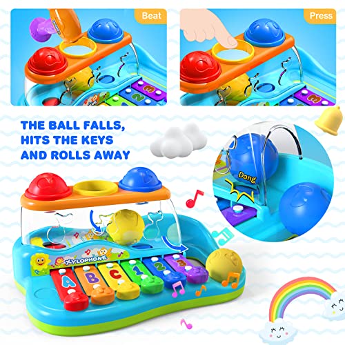 Yerloa Baby Xylophone with Balls Hammer, Musical Toys 6 12 Months , Kids Educational Toys Gifts for 1 2 3 Year Olds Girls Boys