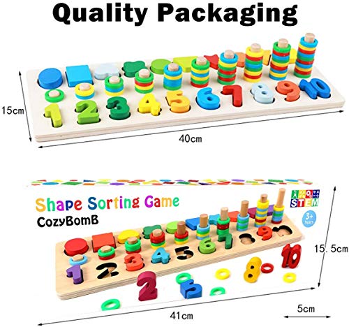 Bambebe Montessori Wooden Puzzles Toy for 3 Years Old, Educational Math Games Stacking Block Learning Jigsaw Board, Wooden Shape Sorter Toy, Preschool Number Puzzle Counting Games