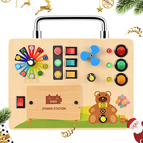 KKTECT Montessori Toys LED Busy Board 1 year old Color Awareness Board LED Light Switch Board Early Education Tools Sensory Board Toy Handmade Toy Gift Travel Toys for girls and boys (L)