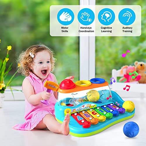 Yerloa Baby Xylophone with Balls Hammer, Musical Toys 6 12 Months , Kids Educational Toys Gifts for 1 2 3 Year Olds Girls Boys