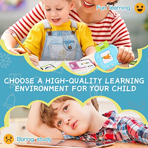 Talking Flash Cards, Speech Therapy Toys 2-6 Years, Electronic Learning Education Toys for Toddler - 112 Sheets, Blue