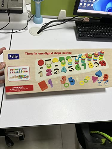 Bambebe Montessori Wooden Puzzles Toy for 3 Years Old, Educational Math Games Stacking Block Learning Jigsaw Board, Wooden Shape Sorter Toy, Preschool Number Puzzle Counting Games