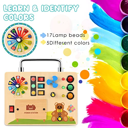 KKTECT Montessori Toys LED Busy Board 1 year old Color Awareness Board LED Light Switch Board Early Education Tools Sensory Board Toy Handmade Toy Gift Travel Toys for girls and boys (L)