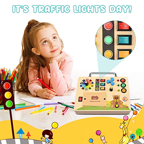 KKTECT Montessori Toys LED Busy Board 1 year old Color Awareness Board LED Light Switch Board Early Education Tools Sensory Board Toy Handmade Toy Gift Travel Toys for girls and boys (L)