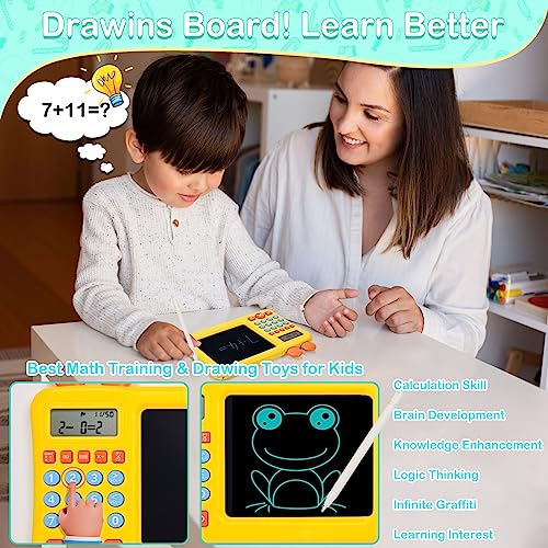 Toddler Math Games Learning Educational Toys Gifts for 4 5 6 7 8 9 Year Old Boys and Girls Kids, Number Calculate Training Machine & LCD Drawing Scribble Boards Montessori Toy for KS 1 2 3