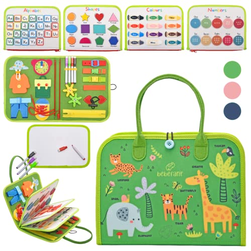 Busy Board for Toddlers & Kids - Learn life & fine motor skills – Preschool education travel toy – Montessori Toys for Boys Girls 2 3 4 5 6 year olds – Alphabet Numbers Shapes Colours & Board. Animals