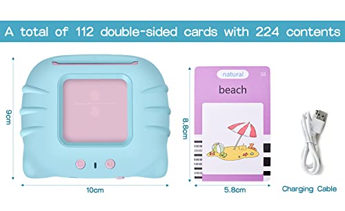 Talking Flash Cards, Speech Therapy Toys 2-6 Years, Electronic Learning Education Toys for Toddler - 112 Sheets, Blue