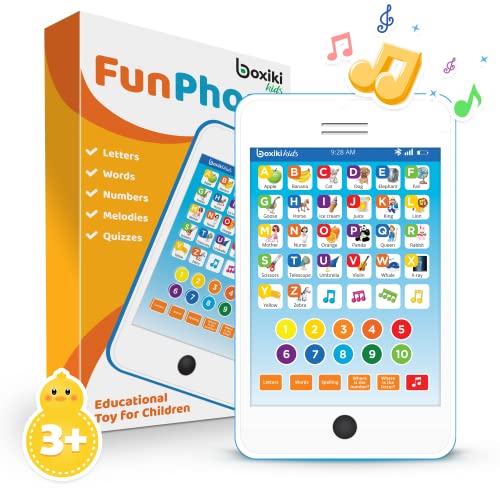 Boxiki Learning Pad Fun Phone with 6 Toddler Learning Games Kids. Touch and Learn Interactive Tablet for Learning Numbers, ABC and Spelling. Educational Toy for Children