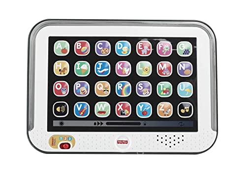Fisher-Price Pretend Tablet Toddler Learning Toy with Lights Music and Smart Stages Educational Content, Gray, Laugh & Learn UK English Version - CDG33