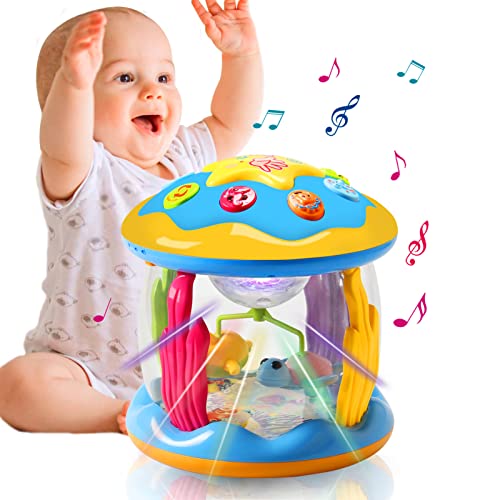 CAEGALKIMY Baby Musical Toys for 1 Year Old Boys Girls Ocean Rotating Projector Toys, Early Learning Education Toys 6 12 18 Months with Pacify Music/Light Present for Kids Toddler 1st Birthday Gifts
