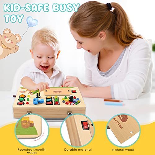 KKTECT Montessori Toys LED Busy Board 1 year old Color Awareness Board LED Light Switch Board Early Education Tools Sensory Board Toy Handmade Toy Gift Travel Toys for girls and boys (L)