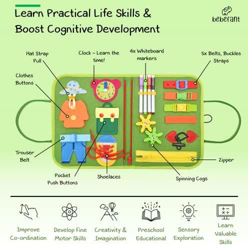 Busy Board for Toddlers & Kids - Learn life & fine motor skills – Preschool education travel toy – Montessori Toys for Boys Girls 2 3 4 5 6 year olds – Alphabet Numbers Shapes Colours & Board. Animals