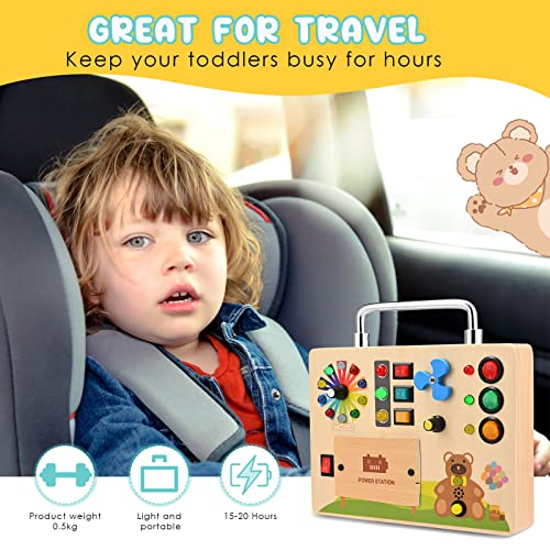 KKTECT Montessori Toys LED Busy Board 1 year old Color Awareness Board LED Light Switch Board Early Education Tools Sensory Board Toy Handmade Toy Gift Travel Toys for girls and boys (L)