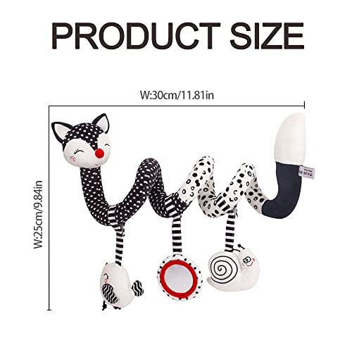 Hileyu Spiral Pram Hanging Toys for Babies,Black and White Pram Toys,Spiral Activity Hanging Toys Car Seat Toys,Wrap Around Crib Sensory Early Education Toys, Squeak Animal Plush Hanging Toys (Foxes)