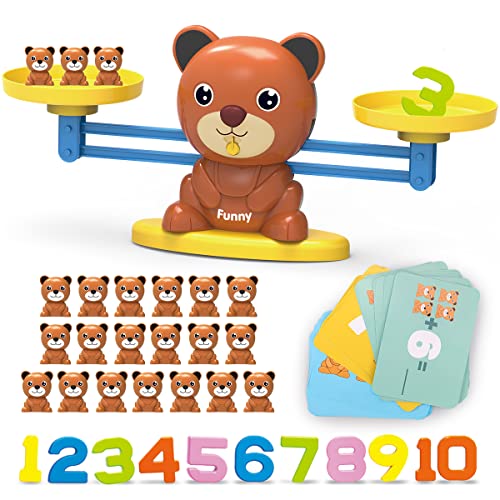 REMOKING 83 Pcs Balance Math Toys for Kids,Early Education Toys for Counting Numbers,Mathematical Teaching Tool with Bears&Cards, Preschool Gift Toys for 3,4,5,6,7,8 Years Old Boys,Girls