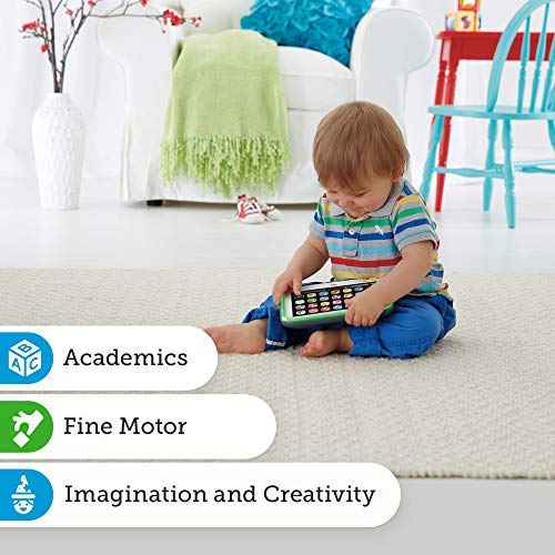 Fisher-Price Pretend Tablet Toddler Learning Toy with Lights Music and Smart Stages Educational Content, Gray, Laugh & Learn UK English Version - CDG33