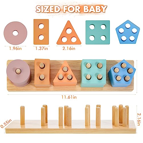 HELLOWOOD Montessori Toys for 1 2 3 Years Old, Wooden Sorting & Stacking Toys for Toddlers 1-3, Education Preschool Toddler Puzzles Toys Gift for Baby Boy & Girl