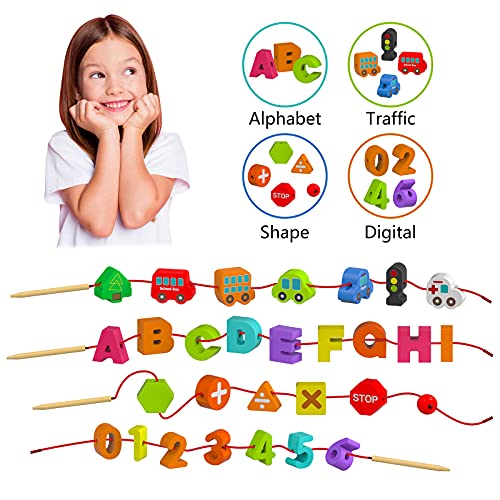 Toys for 2 3 4 Year Old Girls, Montessori Toys for 2 3 4 Year Old, Threading Toys for Toddler Age 2-4, Educational Learning Toys for Kids Fine Motor Skills , Gifts for 2-4 Year Old Girls, 75 PCS