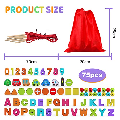 Toys for 2 3 4 Year Old Girls, Montessori Toys for 2 3 4 Year Old, Threading Toys for Toddler Age 2-4, Educational Learning Toys for Kids Fine Motor Skills , Gifts for 2-4 Year Old Girls, 75 PCS