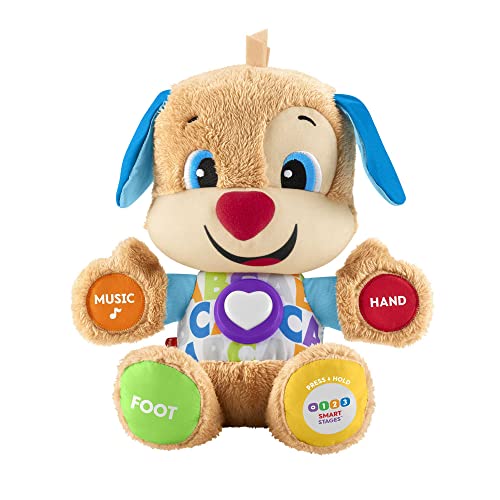 Fisher-Price Laugh & Learn Smart Stages Puppy - UK English Edition, infant plush toy with music, lights and learning content for infants and toddlers, FPM43