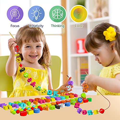 Toys for 2 3 4 Year Old Girls, Montessori Toys for 2 3 4 Year Old, Threading Toys for Toddler Age 2-4, Educational Learning Toys for Kids Fine Motor Skills , Gifts for 2-4 Year Old Girls, 75 PCS