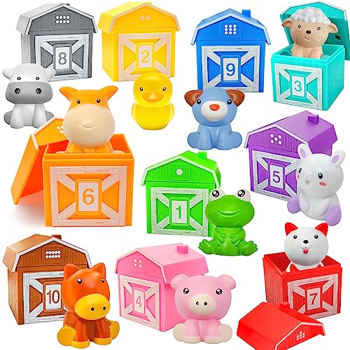 Learning Toys for 1,2,3 Year Old Boys and Girls,20Pcs Farm Animals Baby Toys,Montessori Counting,Color Matching&Sorting Fine Motor Games,Christmas Birthday Easter Gift for Toddler's Boy and Girl