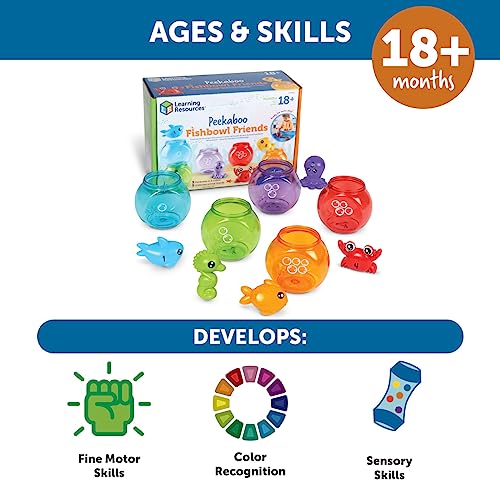 Learning Resources Peekaboo Fishbowl Friends, 10 Pieces, Ages 18 Months+, Learning Toys, Baby Toys, Educational Toys, Fish Toys, Animal Toys, Bath Toys
