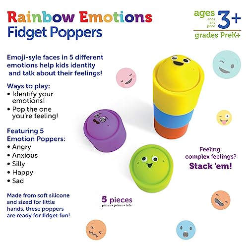 Learning Resources Rainbow Emotion Fidget Poppers, 5 Pieces, Ages 3+, Sensory Toys, Social-Emotional Learning, Sensory Toys for Toddlers, SEL Skills, Fine Motor Skills