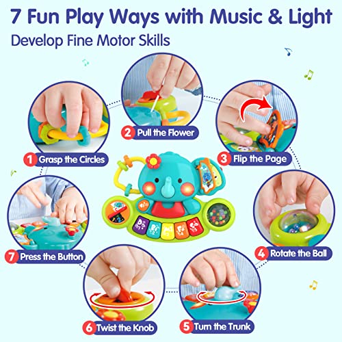 HOLA Baby Toys 6 Months Plus, Toys of Baby 12 Months, Musical Elephant Baby Piano Toys 6 12 18 Months, Interactive Early Learning Toys for 1 Year Old Girls Boys Gifts