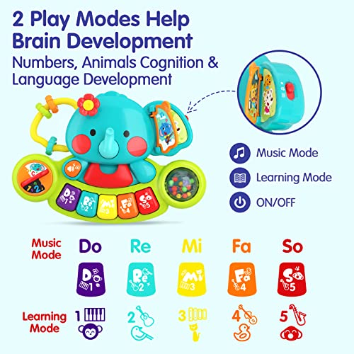 HOLA Baby Toys 6 Months Plus, Toys of Baby 12 Months, Musical Elephant Baby Piano Toys 6 12 18 Months, Interactive Early Learning Toys for 1 Year Old Girls Boys Gifts
