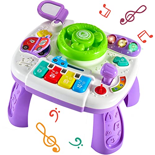 LINFUN KIDS Musical Learning Activity Table Baby Toys 6 Months Plus, 4 In 1 Steering Wheel Toy Sensory Activities Toys Gift for Kids Toddlers Boys Girls 8 9 10 12 Months 1 Years Old