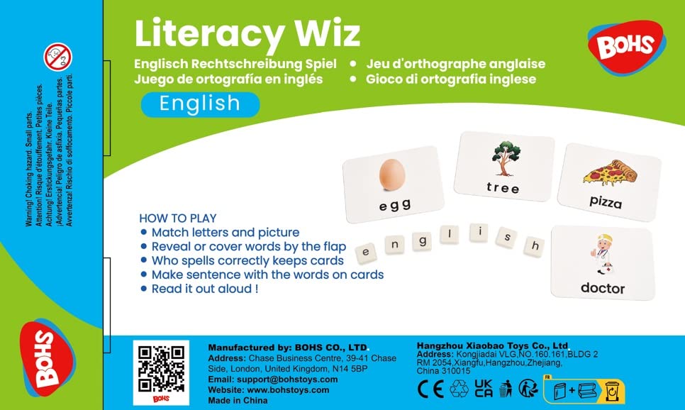 BOHS Literacy Wiz Fun Game -Lower Case Daily Words - 60 Flash Cards - Preschool Language Learning Educational Toys