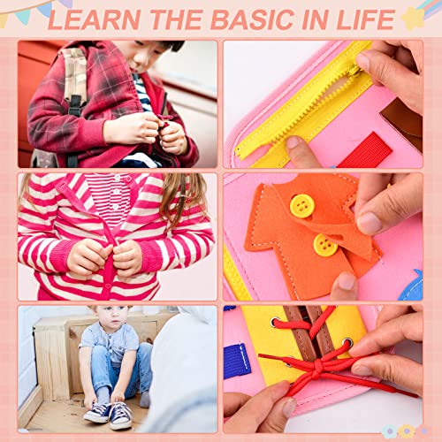 GYBOOM Busy Board Montessori Toys for Toddler，Quiet Book,Sensory Board for Learning Fine Motor Skills, Preschool Educational Toys for 1-6 Year Old Boys Girls Travel (Pink)